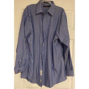 KIRKLAND‎ Man’s Tailored LS Blue Striped Dress Shirt Size 18 X 35 New W/O Tags